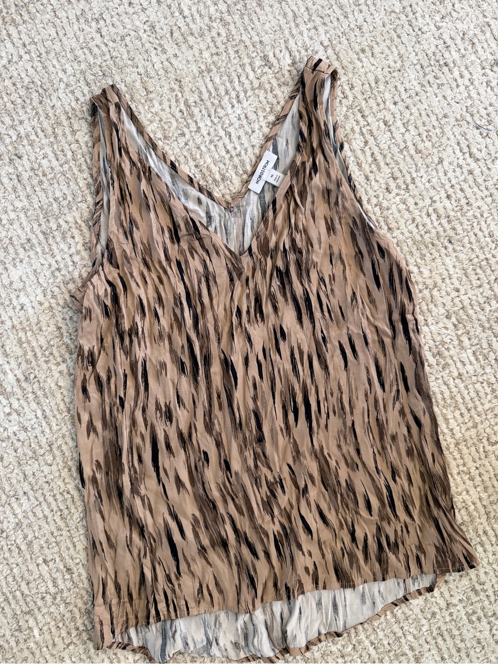 Nordstrom Beige and Black Patterned V-Neck Sleeveless Blouse